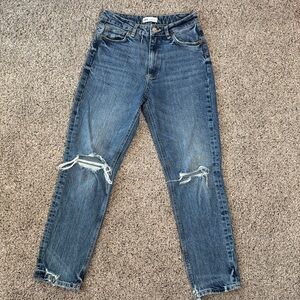 Zara Blue Straight Leg Jeans with Distressed Details